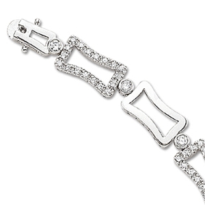 Open Rectangle CZ and Plain Link Bracelet